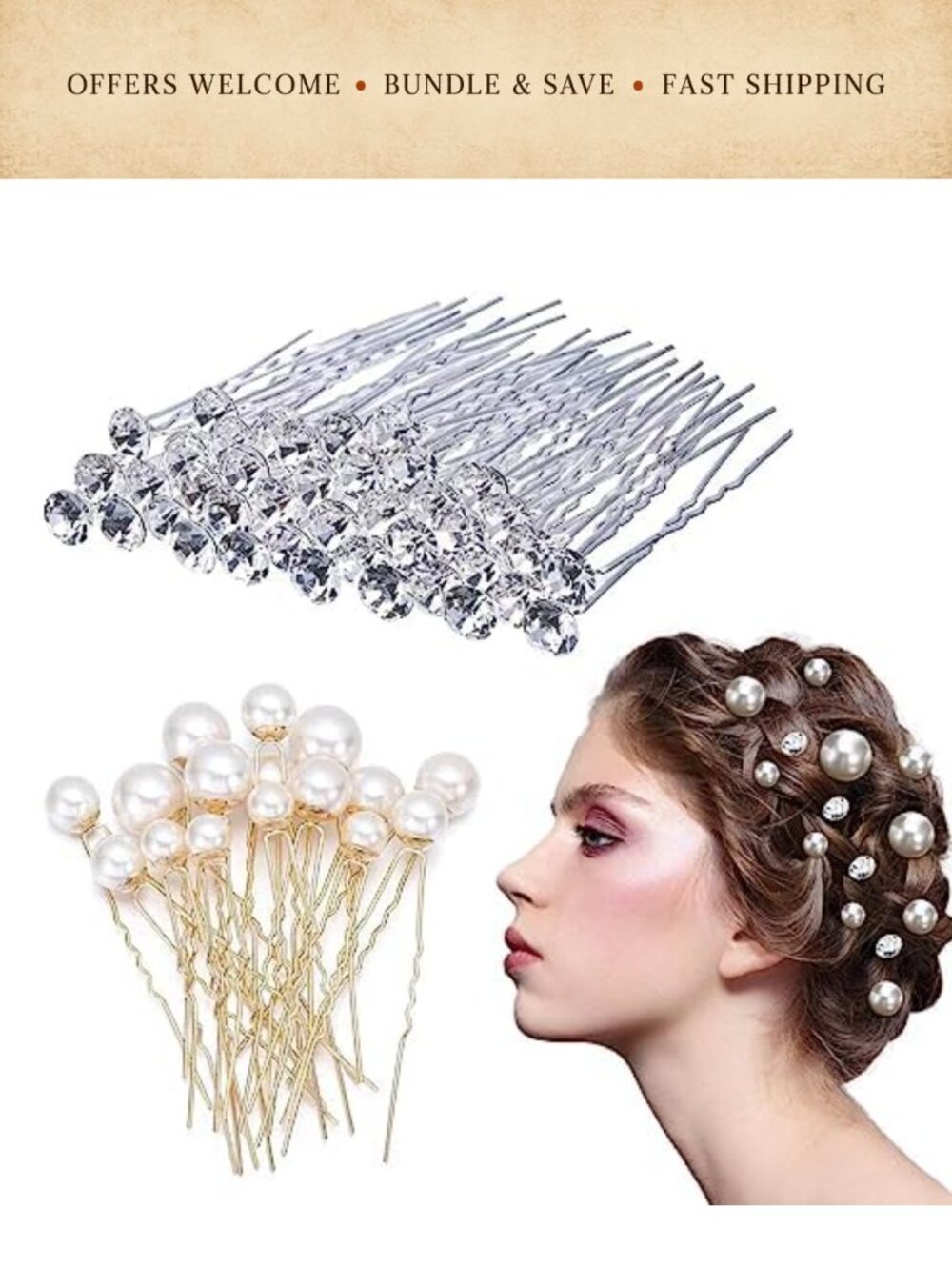 38pc Bridal Wedding Hair Pins Crystal Pearl U Shape Clips Rhinestone Accessories